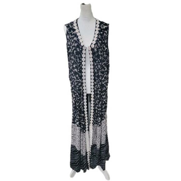 Lola P Floral Daisy Kimono Women's Small Maxi Length‎ Sleeveless Boho Hippie - Picture 1 of 12